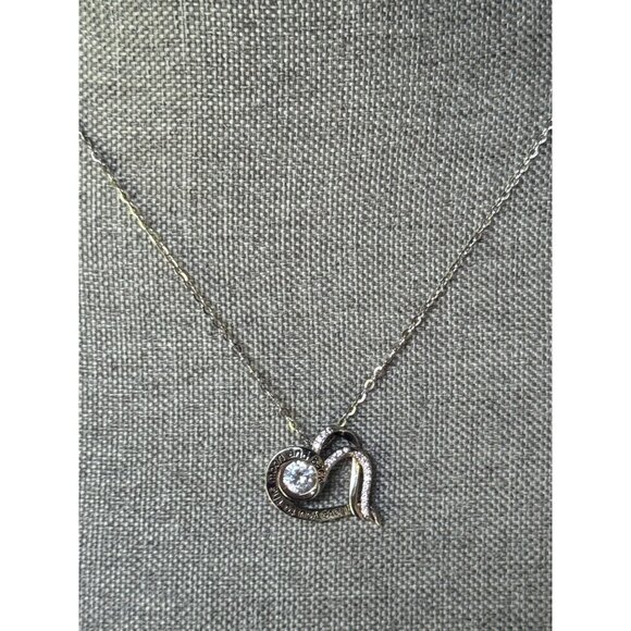 Sterling Silver "I Love You To The Moon And Back" Heart Pendant Necklace With CZ - Picture 1 of 6